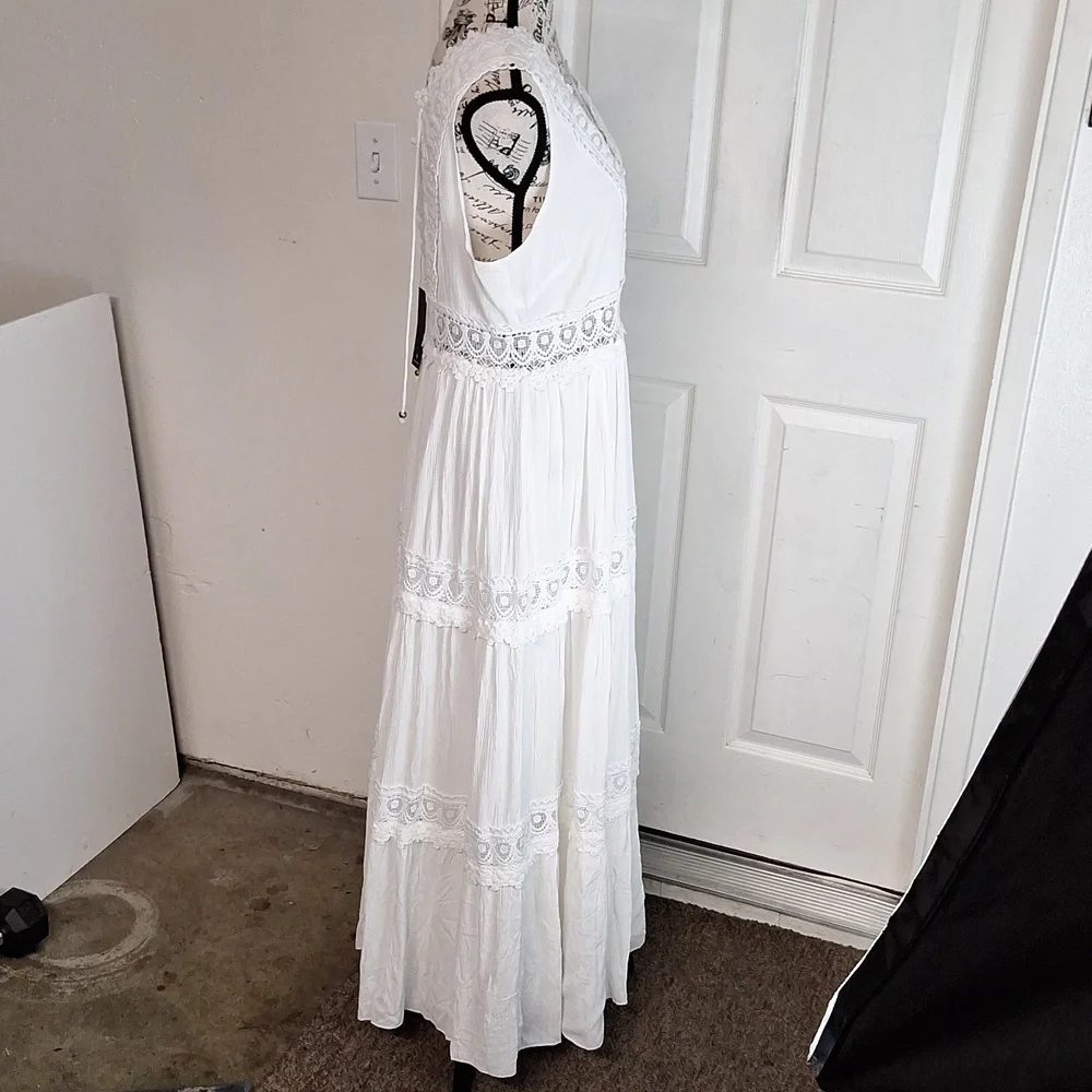 Lulus Spanish Sun White Sleeveless Tiered Lace Maxi Dress Sz XL NWT_9